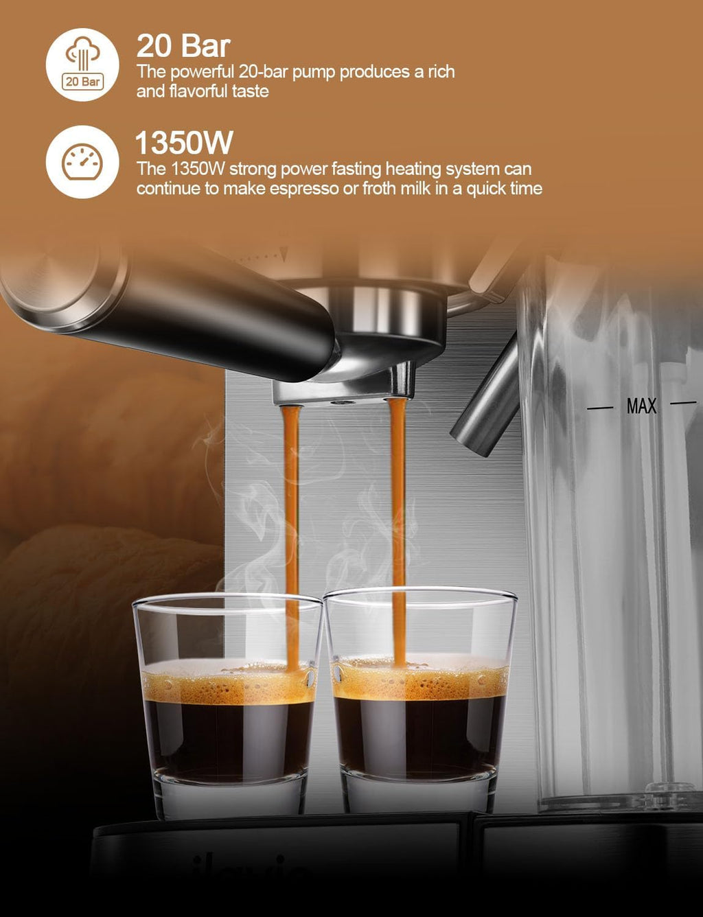 Espresso Machine 20 Bar with Milk Frother, 6 in 1 Coffee Maker B79748