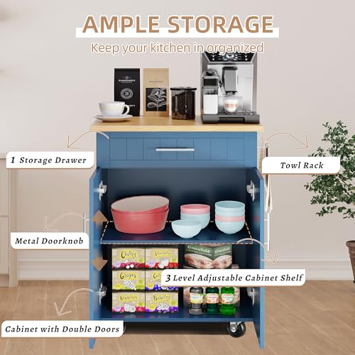 Shintenchi Kitchen Island Cart with Storage on Wheels, White V99091