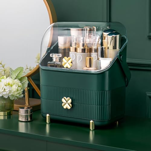SUNFICON 3 Tiers Makeup Organizer with Dust Free Cover and Drawers, Ivory White F725731