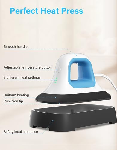 Mini Heat Press 7"x3.8" for Tshirts & HTV Vinyl, Auto-Off Safety Base (Blue) Y8542