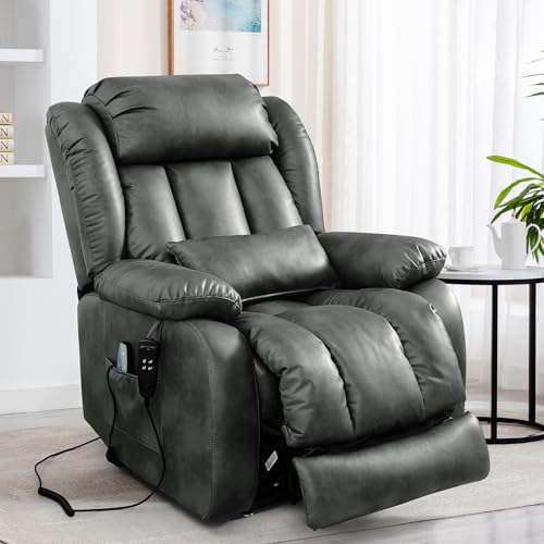 EDILLY Genuine Leather Power Lift Recliner Chair with Massage and Heating, Brown C901
