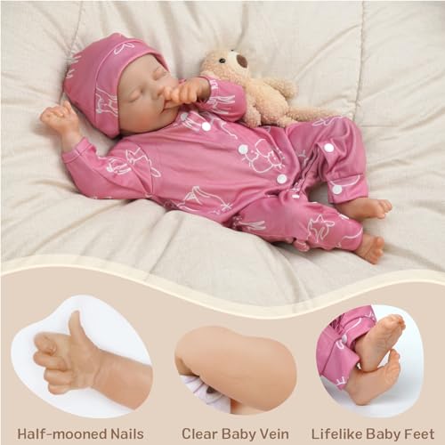 JIZHI Lifelike Reborn Baby Doll Girl 17-Inch Poseable Full Vinyl Body with Feeding Kit D92518