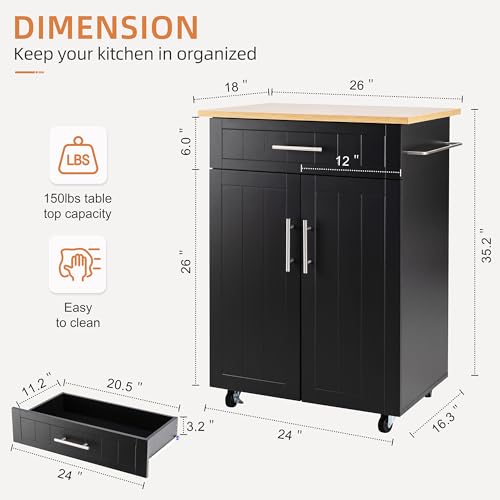 Shintenchi Kitchen Island Cart with Storage on Wheels, White V99091