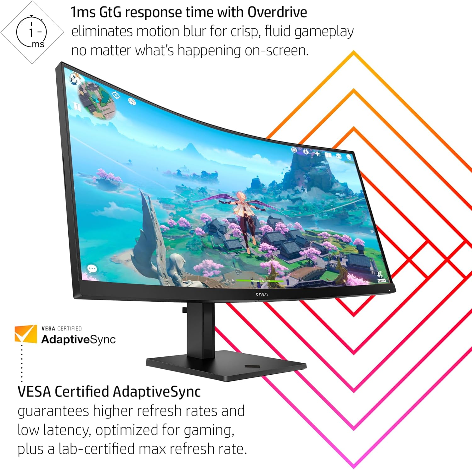 HP OMEN 34c QHD 165Hz Curved Gaming Monitor, 3440 x 1440, VA Panel, 21:9, Black H232