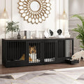 Furniture Style Large Dog Crate for 2 Dogs, 86.6" Heavy Duty Wooden Dog Kennel with Dog Bowl Drawers & Divider, Indoor Furniture Style Dog Kennel for Large Medium Dogs, White