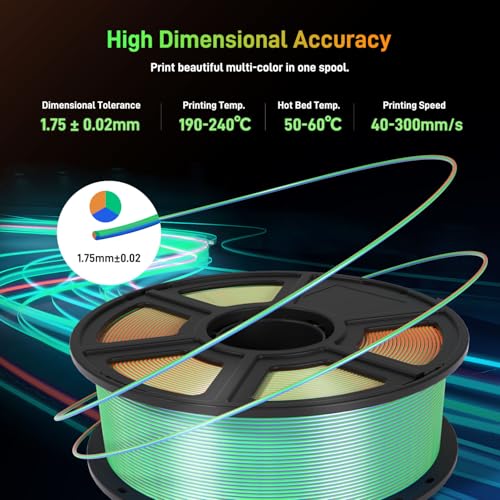 FLASHFORGE Silk PLA 3D Printer Filament 1.75mm 1KG, Multicolored Gradient V83097