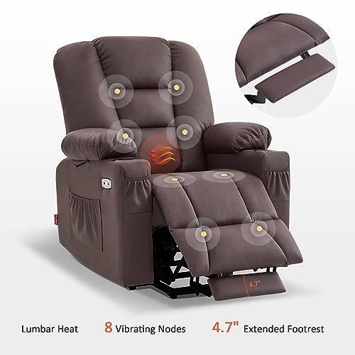 MCombo Small Power Lift Recliner Chair with Massage and Heat, Faux Leather, Dark Brown E441