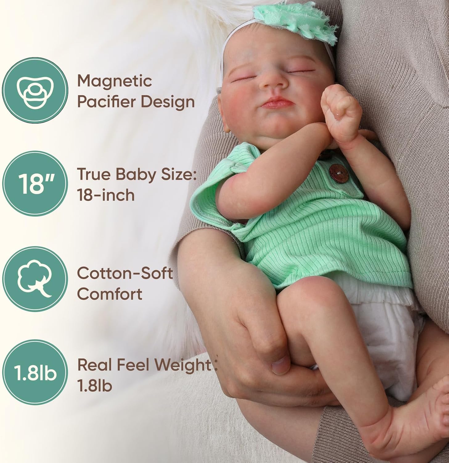 WOOROY Realistic Reborn Baby Doll 18-Inch Soft Weighted Cloth Body Sleeping Newborn Girl with Gift Box O671841