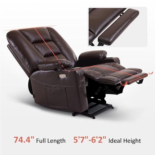 MCombo Small Power Lift Recliner Chair with Massage and Heat, Faux Leather, Dark Brown E441