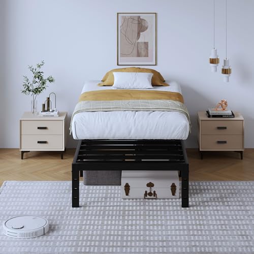 Full Metal Bed Frame 14 Inch Tall Heavy Duty Black Steel Slats Platform J736200