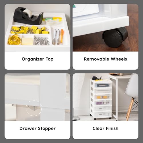 IRIS USA Plastic 10-Drawer Rolling Storage Cart with Wheels, White/Clear Y592371