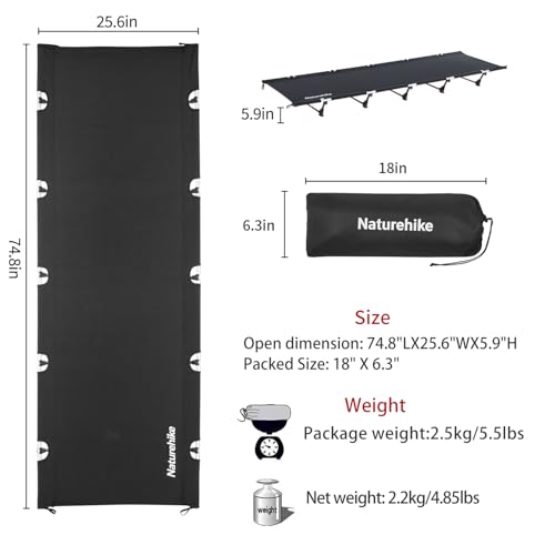 Naturehike GreenWild Ultralight Folding Camping Cot, Portable Bed for Adults, Black E2550