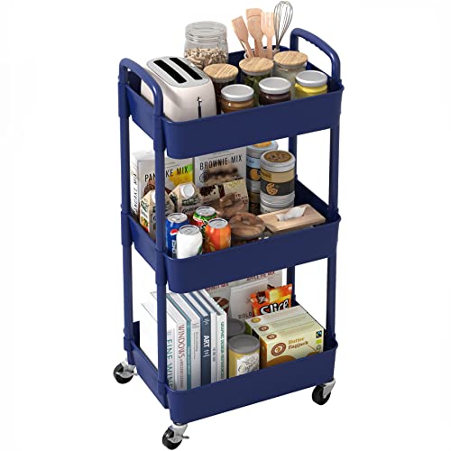 Sywhitta 3-Tier Plastic Rolling Utility Cart with Handle, Black F220270
