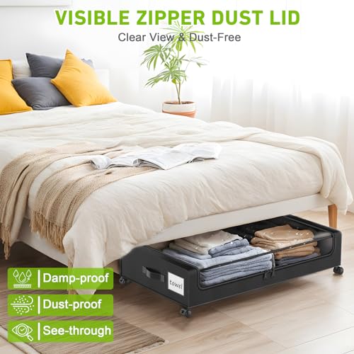 Under Bed Storage with Wheels, 2-Pack Rolling Metal Drawer, Black D42977