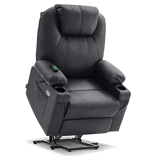 MCombo Dual Motor Power Lift Recliner Chair for Elderly with Heat and Massage, Faux Leather, Black R7957