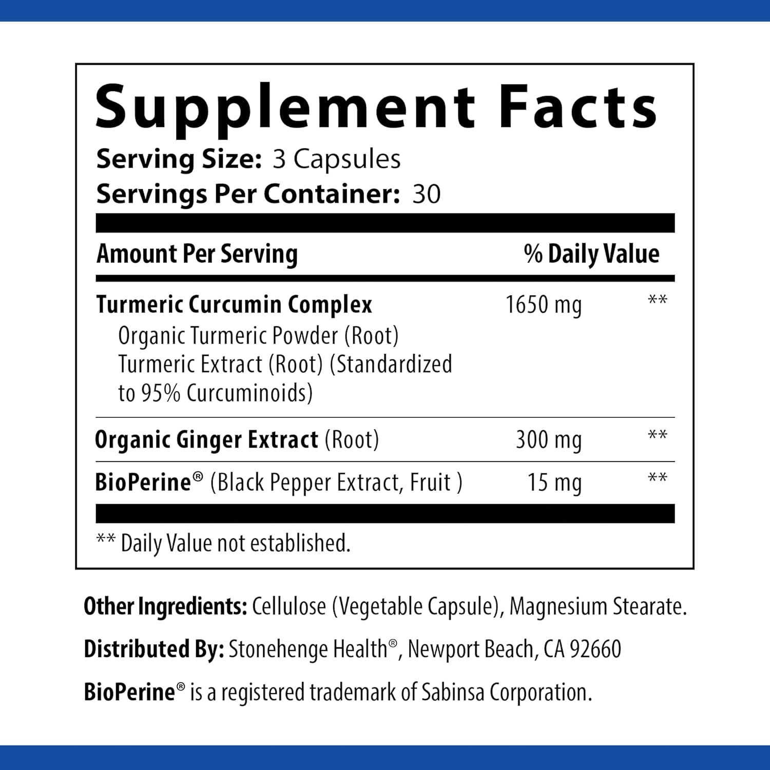 Stonehenge Health Dynamic Turmeric Curcumin with Ginger, 1650 mg, 90 Vegetarian Capsules E350296