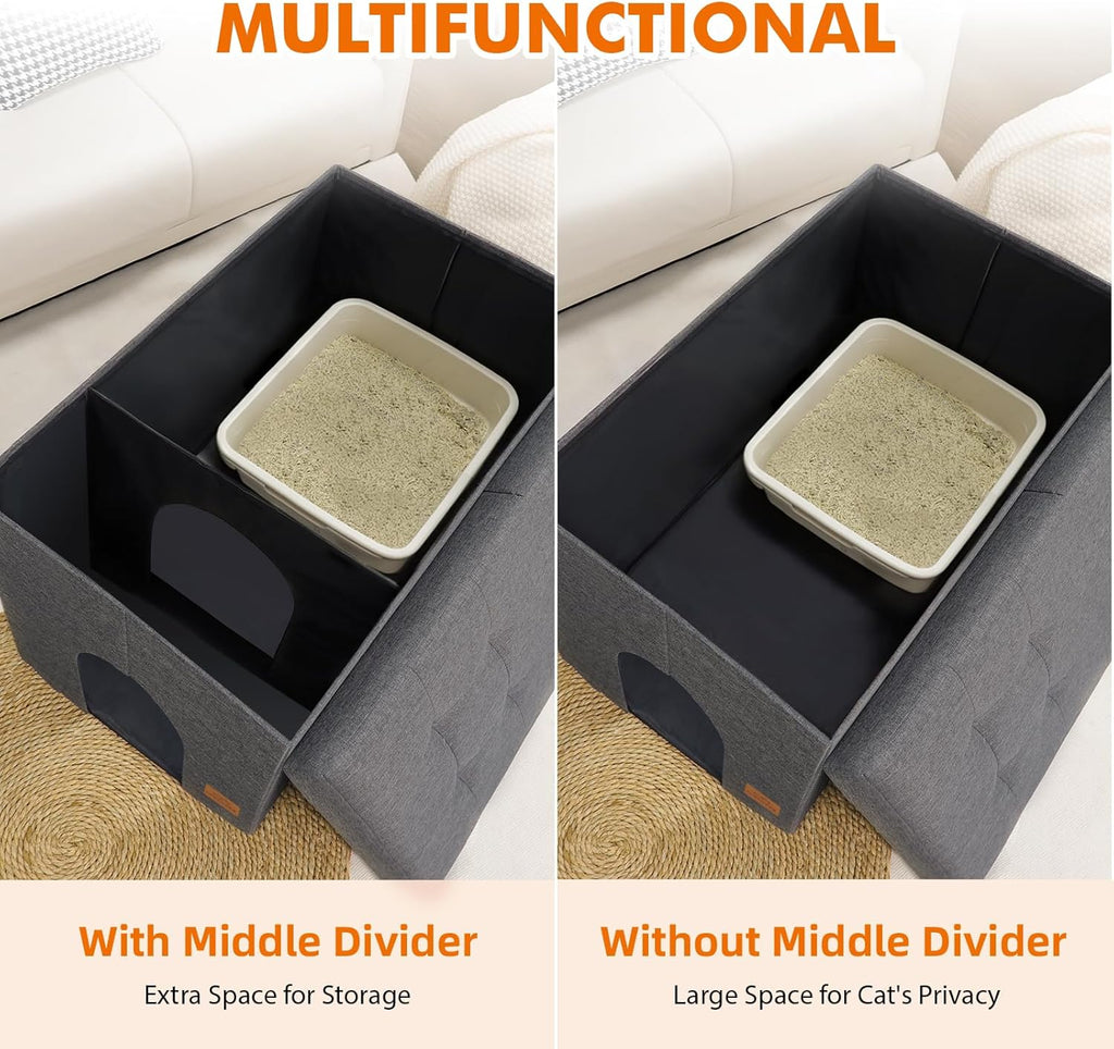 Cat Litter Box Enclosure Furniture Ottoman with Flip-Up Lid, Gray U8917