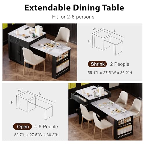 Merax 82.7" Kitchen Island with Extendable Dining Table, Storage & Charging Station, White Oak K8597