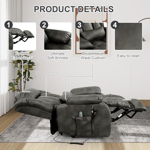 EDILLY Genuine Leather Power Lift Recliner Chair with Massage and Heating, Brown C901