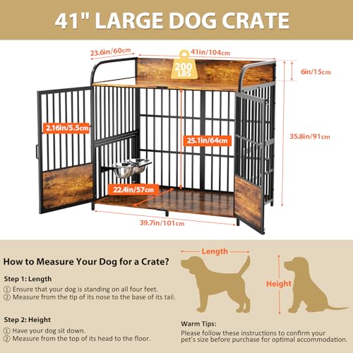 86 in Double Dog Crate Furniture with Divider, Heavy Duty Wooden Kennel for Large Dogs, Brown P52672
