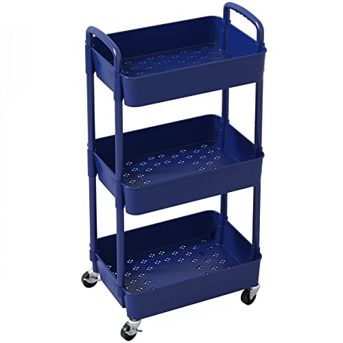 Sywhitta 3-Tier Plastic Rolling Utility Cart with Handle, Black F220270