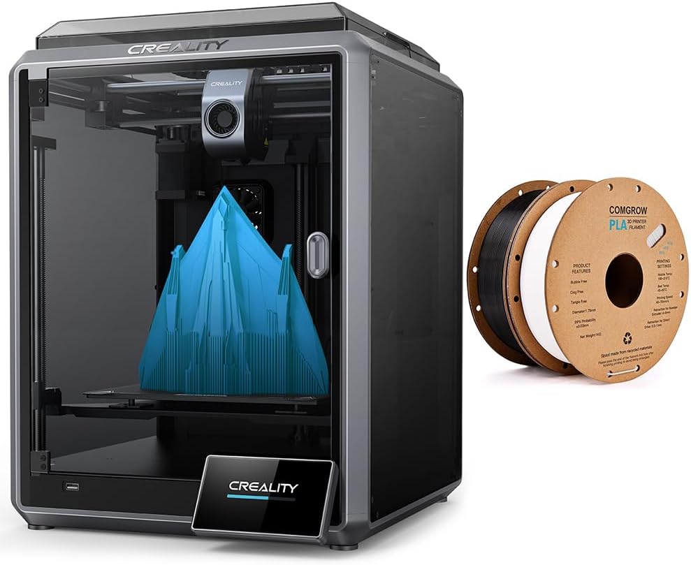 Comgrow Creality K1 3D Printer with 600mm/s Printing Speed Auto Leveling and Filament PLA Black and White