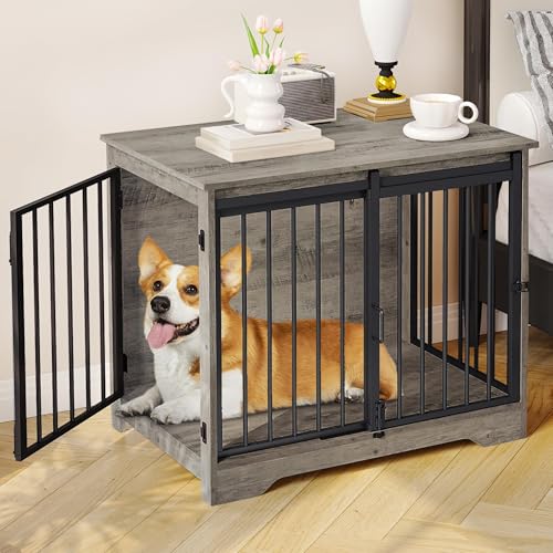 Dog Crate Furniture with Barn Door for Small Medium Dogs, Rustic Brown P911