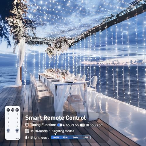 JMEXSUSS 300 LED Remote Control Christmas Curtain Lights, Warm White V64841