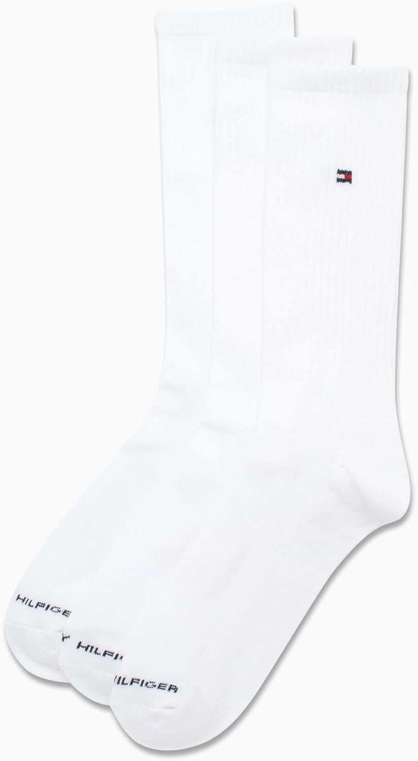 Tommy Hilfiger Men's Athletic Cushion Crew Socks (3 Pack), White Z930