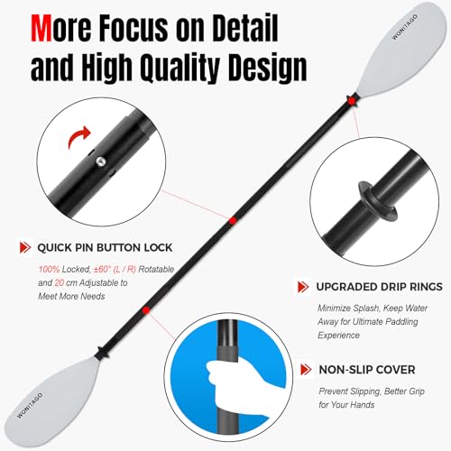 Kayak Paddles with Alloy Shaft and PP Blade, Adjustable 230-250 cm E1062