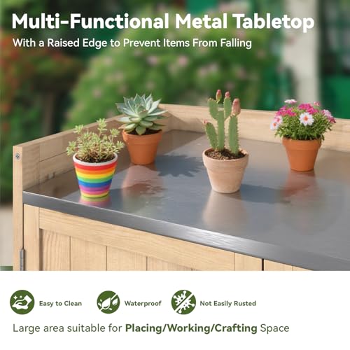 AECOJOY Outdoor Storage Cabinet Potting Bench Table with Adjustable Shelf, Grey N11766
