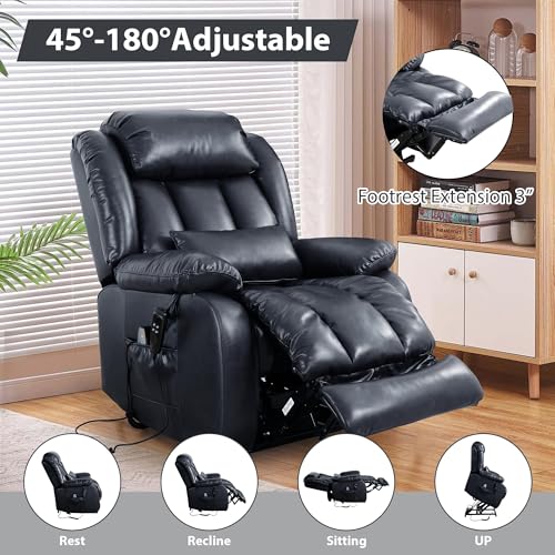 EDILLY Genuine Leather Power Lift Recliner Chair with Massage and Heating, Brown C901