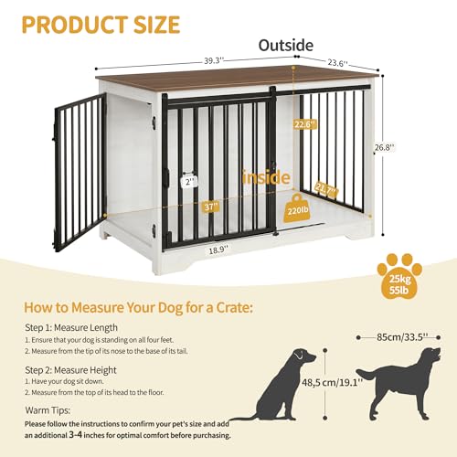 Dog Crate Furniture with Barn Door for Small Medium Dogs, Rustic Brown P911