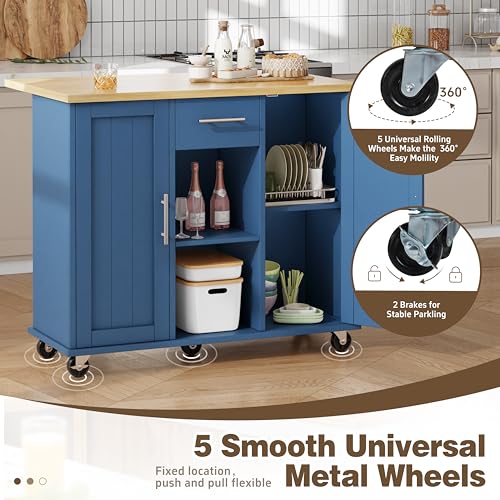 Shintenchi Kitchen Island with Drop Leaf, Rolling Cart with Storage, White T972