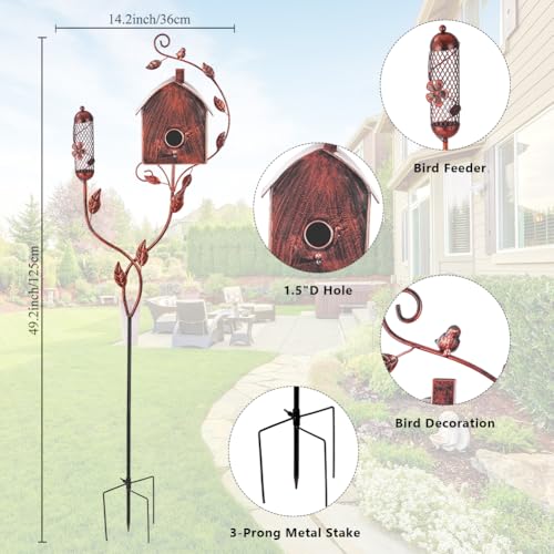 VEWOGARDEN Metal Bird House with Pole for Outdoor Garden Decor C581591