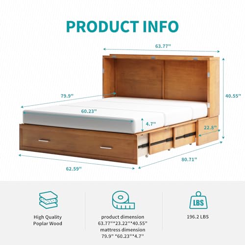 BALUS Murphy Cabinet Bed Queen with Charging Station, Tri-fold Memory Mattress, Storage Drawers, White Y6917