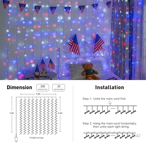 JMEXSUSS 300 LED Remote Control Christmas Curtain Lights, Warm White V64841