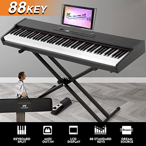 MUSTAR MDP-1200 Digital Piano 88 Key Weighted Hammer Action Keyboard with Stand, Pedal, Case, Black H320