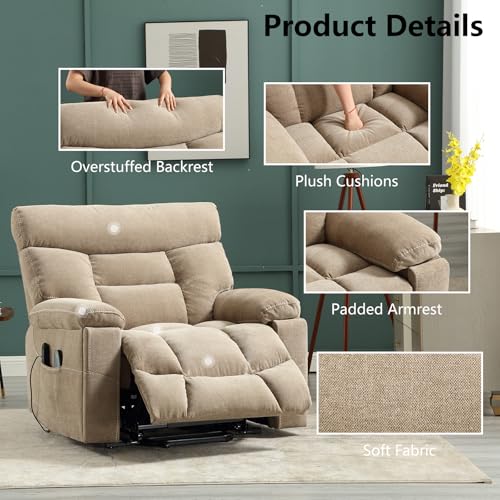 CANMOV Dual Motor Power Lift Recliner Chair for Elderly, Extra-Wide Seat, Heated Massage, Grey Fabric C219