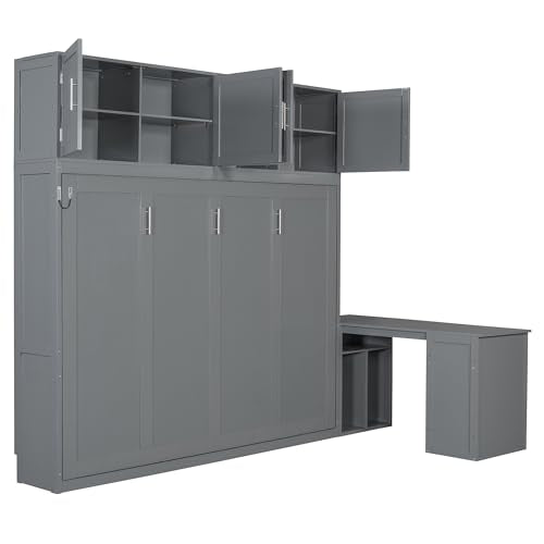 Ball & Cast Murphy Bed Queen Size Wall Chest with Charging Station and Storage Drawer, Gray J8503