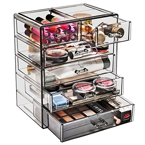Sorbus Acrylic Makeup Organizer - Organization and Storage Case for Cosmetics Make Up & Jewelry - Big Clear Makeup Organizer for Vanity, Bathroom, College Dorm, Closet, Desk (3 Large, 4 Small Drawers)