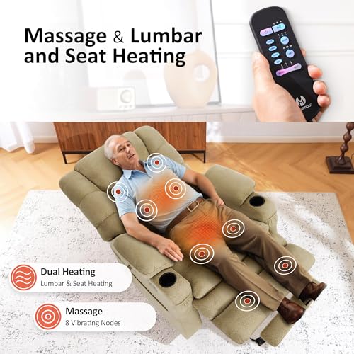 MCombo Large Triple Motor Power Lift Recliner Chair with Massage and Dual Heating, Grey D316