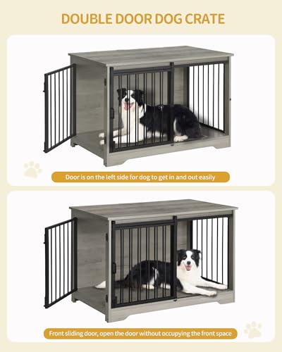 Dog Crate Furniture with Barn Door for Small Medium Dogs, Rustic Brown P911