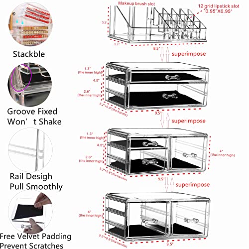 Cq Acrylic Clear Makeup Organizer with 8 Drawers, Set of 3 F22446