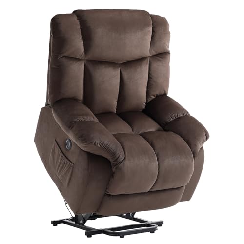 CANMOV Dual Motor Power Lift Recliner Chair for Elderly, Extra-Wide Seat, Heated Massage, Grey Fabric C219