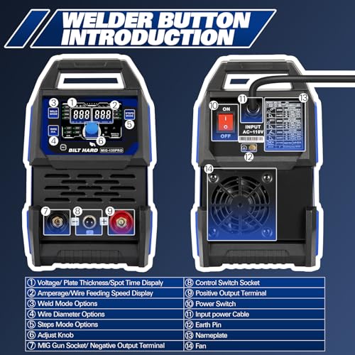 BILT HARD 135A 3-in-1 IGBT Inverter Welder, 110V MIG/TIG/Stick with Full Kit H380