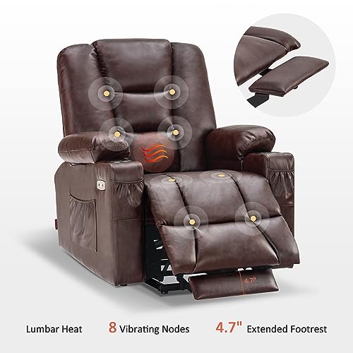 MCombo Small Power Lift Recliner Chair with Massage and Heat, Faux Leather, Dark Brown E441