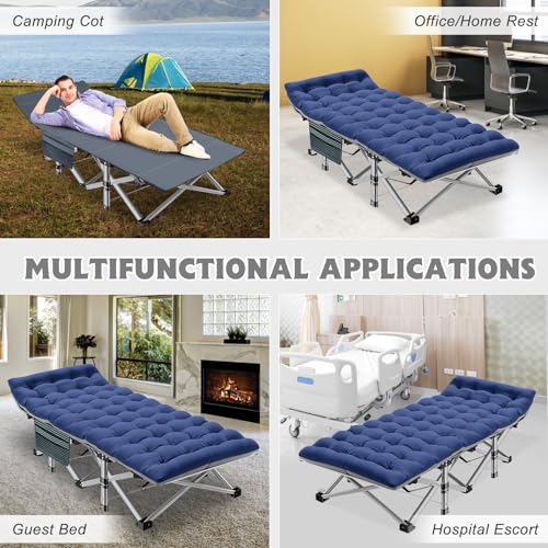 ABORON Folding Camping Cot with Mat for Adults, Heavy Duty Outdoor Bed with Carry Bag C211720