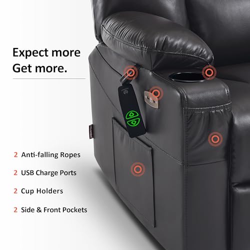 MCombo Small Power Lift Recliner Chair with Massage and Heat, Faux Leather, Dark Brown E441