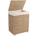 PrimeZone 90L Laundry Hamper with Lid - 23.8 Gal Foldable FSC Certified Natural Seagrass Hand Woven Laundry Basket with Removable Liner & Handle, Rattan Clothes Hamper Organizer for Bathroom, Bedroom
